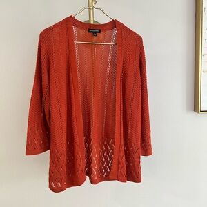 Notations Vibrant Orange boho festival  Open-Knit rust fall casual Cardigan M